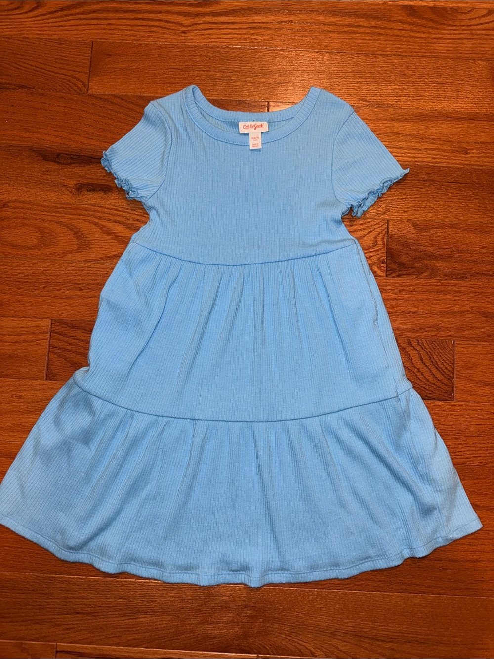 Cat & Jack Sky Blue Ribbed Tiered Short Sleeve Dress 6/7